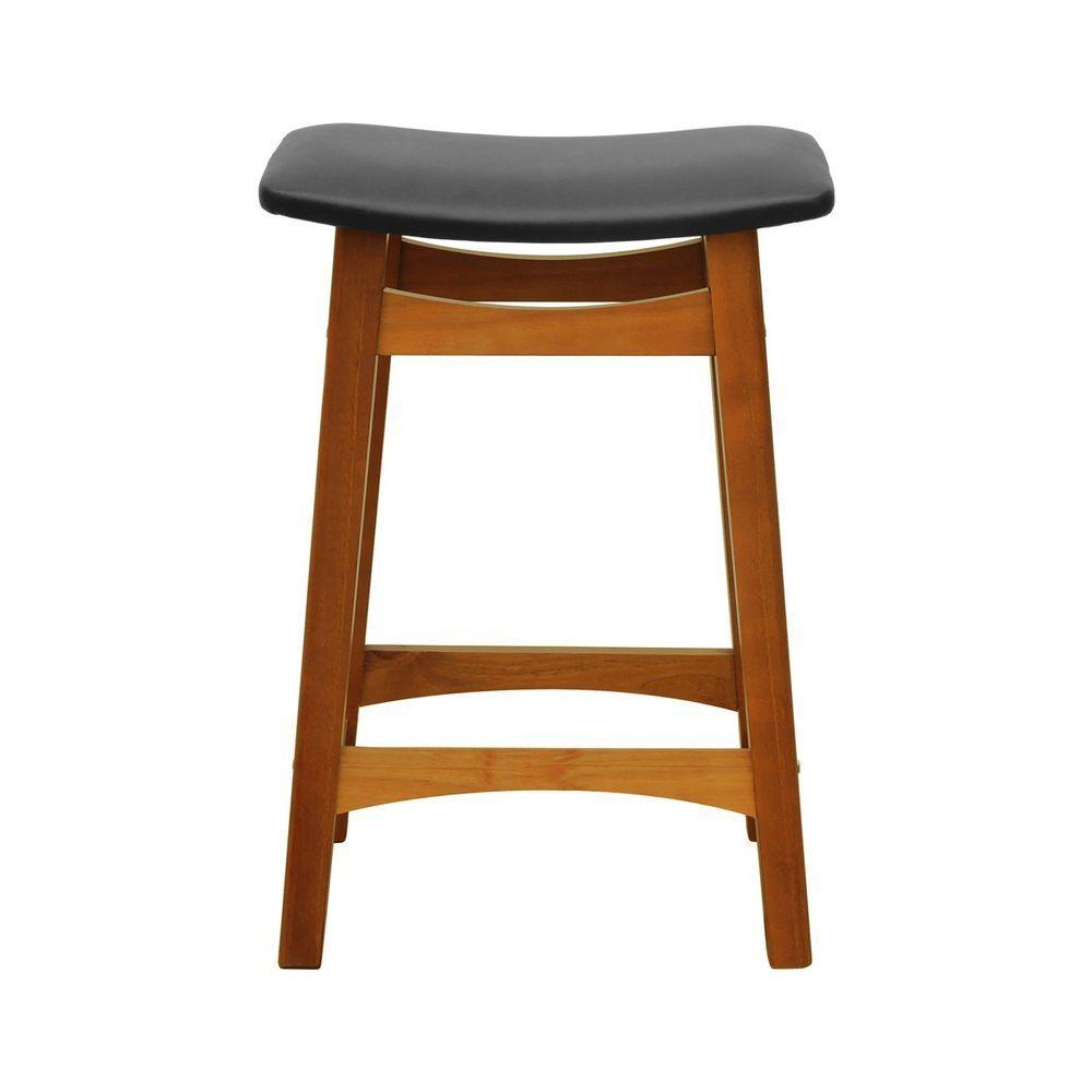 Banco Médio Confort Madeira Maciça Assento Anatômico - Amêndoa Estofado Corano Preto - 7