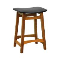 Banco Médio Confort Madeira Maciça Assento Anatômico - Amêndoa Estofado Corano Preto - 1