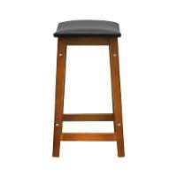 Banco Médio Confort Madeira Maciça Assento Anatômico - Amêndoa Estofado Corano Preto - 2