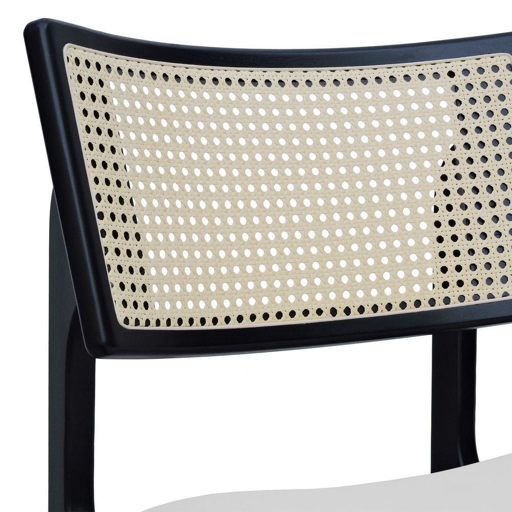 Banqueta Alta Bistrô Apollo Encosto Telinha Natural E Assento Anatômico - Preto Estofado Corano Bege - 2