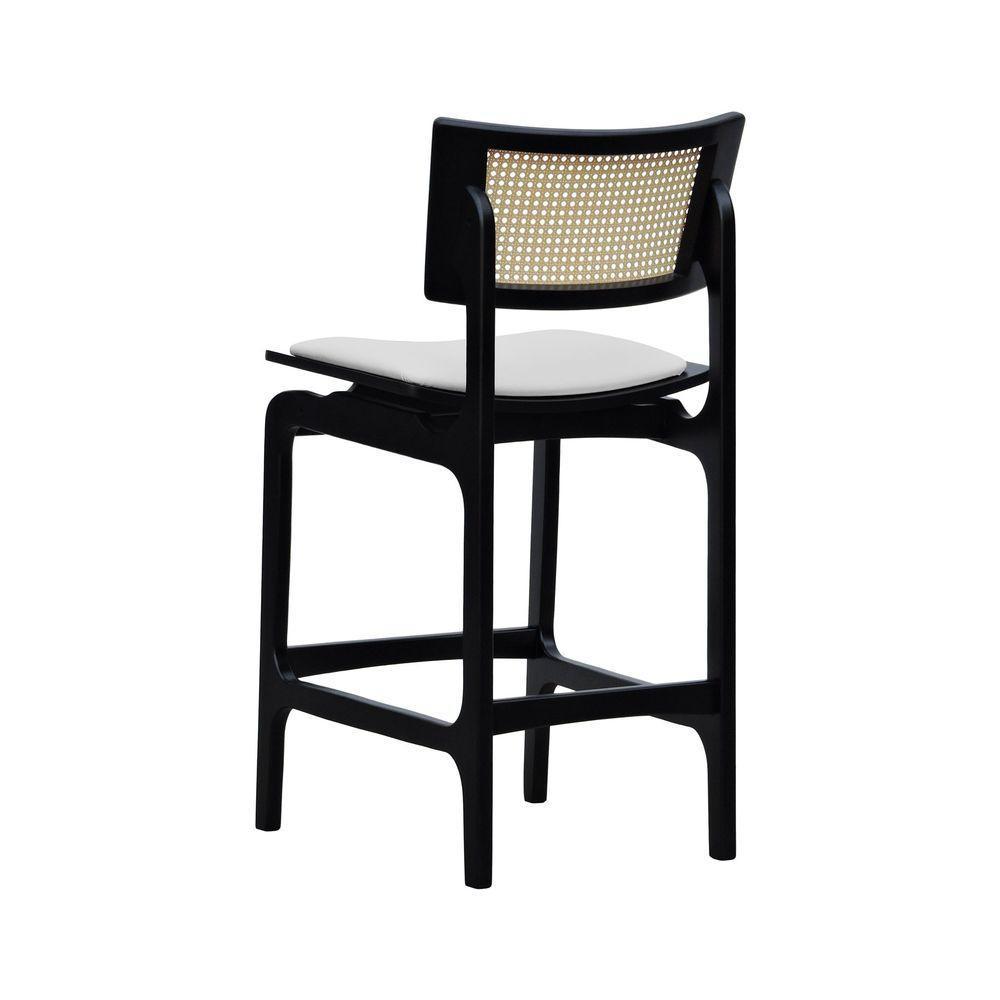 Banqueta Alta Bistrô Apollo Encosto Telinha Natural E Assento Anatômico - Preto Estofado Corano Bege - 4