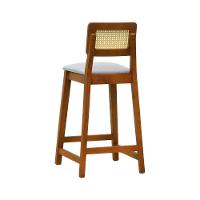 Banqueta Gabi Madeira Maciça Encosto Telinha C- 68cm Altura - Amêndoa Assento Estofado Linho Bege Mescla Impermeável - 3