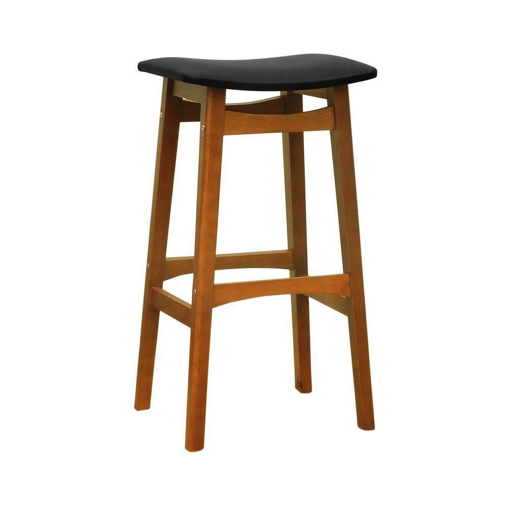 Banco Alto Confort Madeira Maciça Assento Anatômico - Amêndoa Estofado Corano Preto - 1