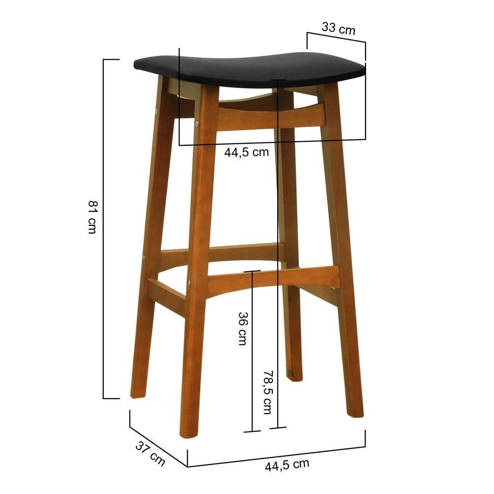 Banco Alto Confort Madeira Maciça Assento Anatômico - Amêndoa Estofado Corano Preto - 2