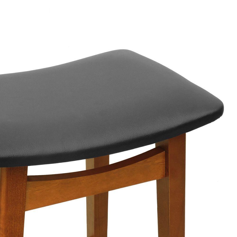 Banco Alto Confort Madeira Maciça Assento Anatômico - Amêndoa Estofado Corano Preto - 3