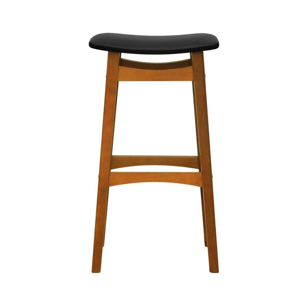 Banco Alto Confort Madeira Maciça Assento Anatômico - Amêndoa Estofado Corano Preto - 5