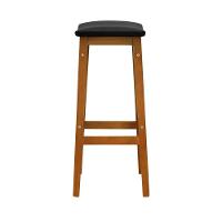 Banco Alto Confort Madeira Maciça Assento Anatômico - Amêndoa Estofado Corano Preto