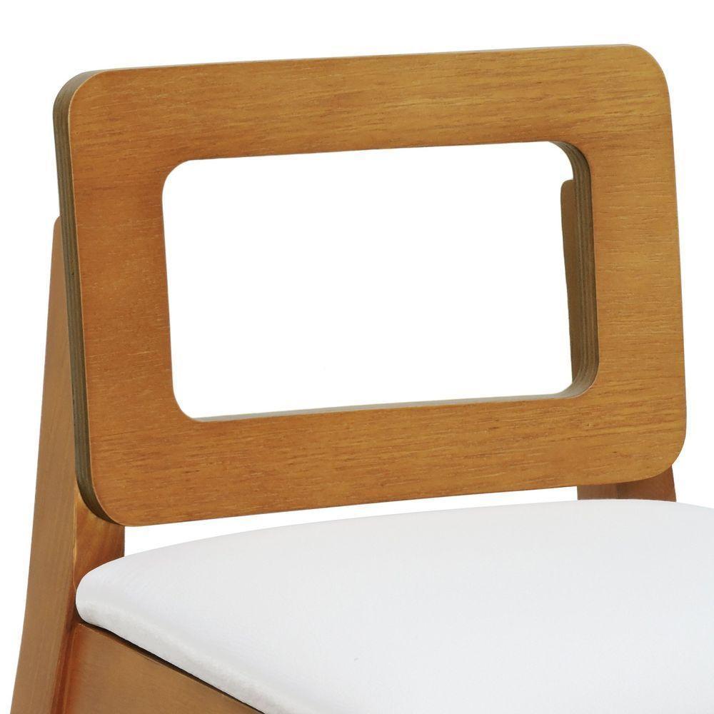 Banqueta Média River Madeira Maciça - Amêndoa Assento Estofado Corano Bege - 8