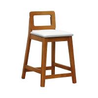 Banqueta Média River Madeira Maciça - Amêndoa Assento Estofado Corano Bege - 1