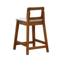 Banqueta Média River Madeira Maciça - Amêndoa Assento Estofado Corano Bege - 2