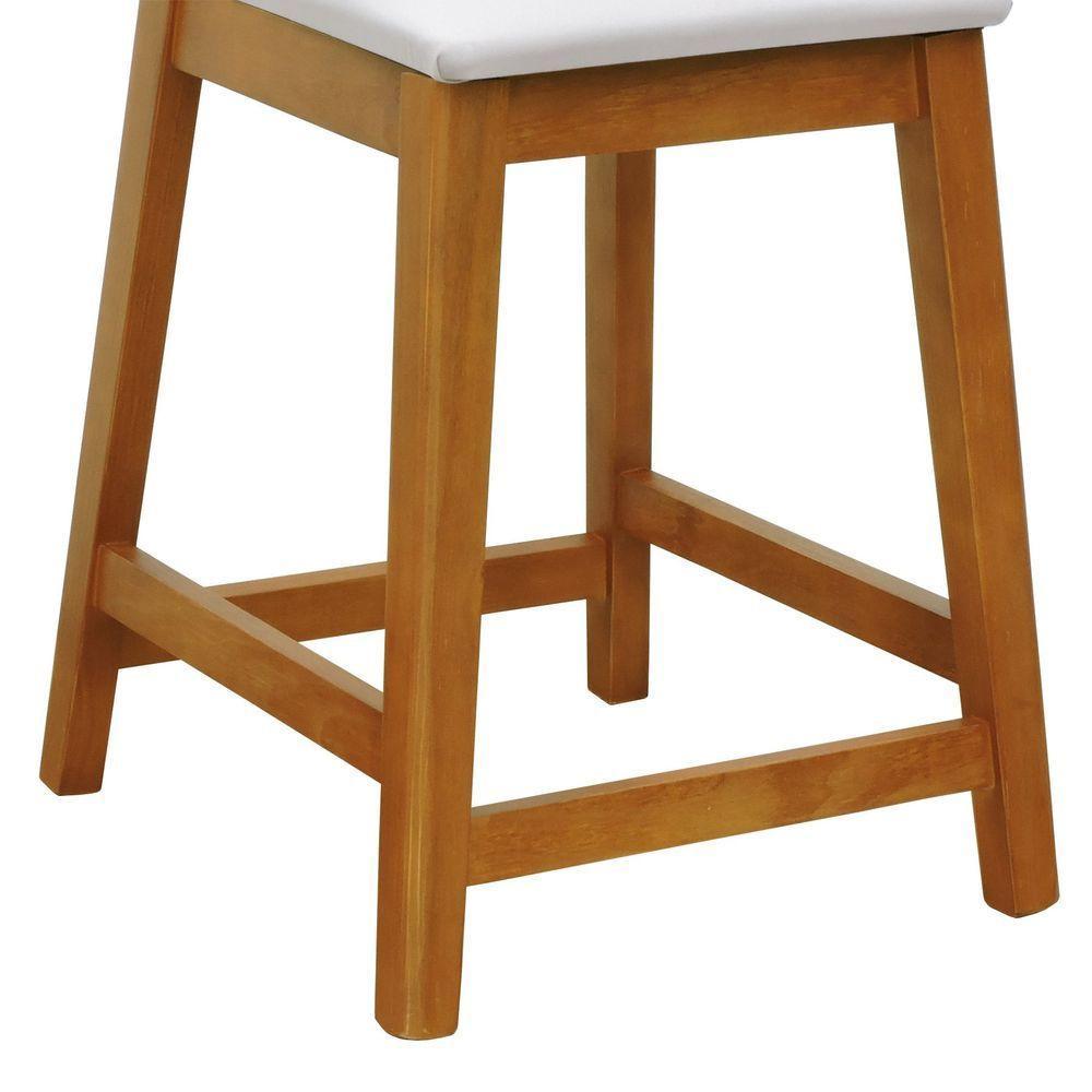 Banqueta Média Gabi Madeira Maciça Telinha Natural - Amêndoa Assento Estofado Linho Bege - 2