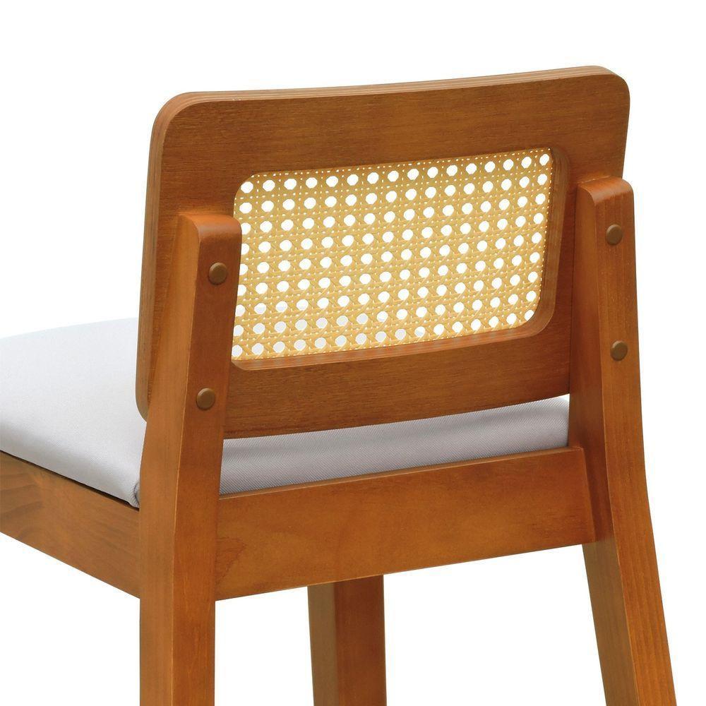 Banqueta Média Gabi Madeira Maciça Telinha Natural - Amêndoa Assento Estofado Linho Bege - 5