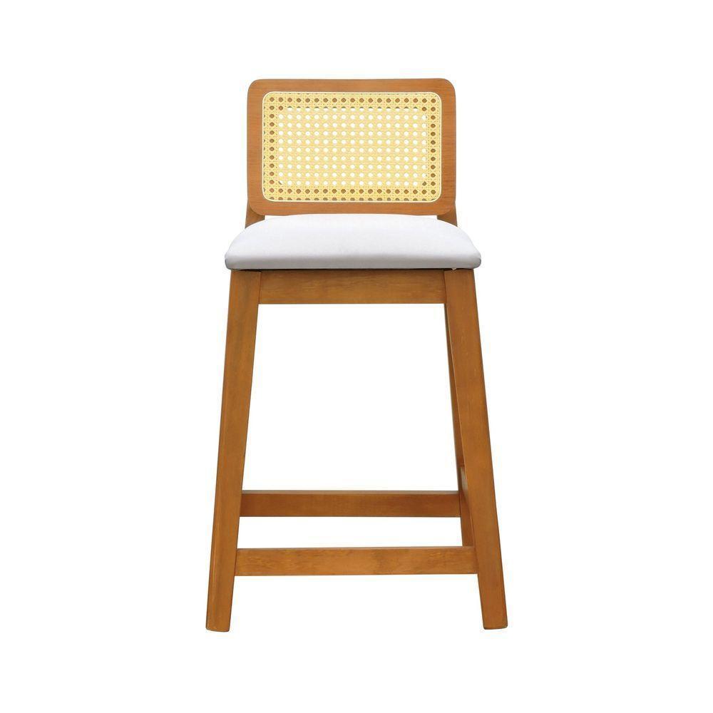 Banqueta Média Gabi Madeira Maciça Telinha Natural - Amêndoa Assento Estofado Linho Bege - 8