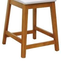 Banqueta Média Gabi Madeira Maciça Telinha Natural - Amêndoa Assento Estofado Linho Bege - 2