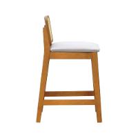 Banqueta Média Gabi Madeira Maciça Telinha Natural - Amêndoa Assento Estofado Linho Bege - 3