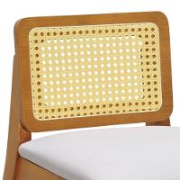 Banqueta Média Gabi Madeira Maciça Telinha Natural - Amêndoa Assento Estofado Linho Bege