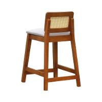 Banqueta Média Gabi Madeira Maciça Telinha Natural - Amêndoa Assento Estofado Linho Bege - 7