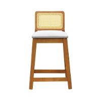 Banqueta Média Gabi Madeira Maciça Telinha Natural - Amêndoa Assento Estofado Linho Bege - 8