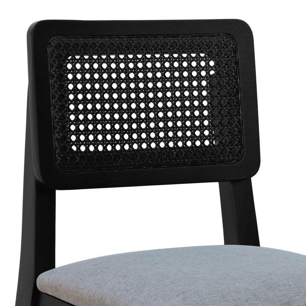 Banqueta Gabi Madeira Maciça Encosto C- Telinha C- 68cm Altura - Preto Assento Estofado Linho Cinza Mescla Impermeável - 2