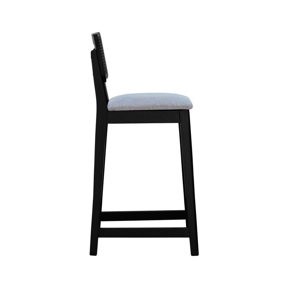 Banqueta Gabi Madeira Maciça Encosto C- Telinha C- 68cm Altura - Preto Assento Estofado Linho Cinza Mescla Impermeável - 3