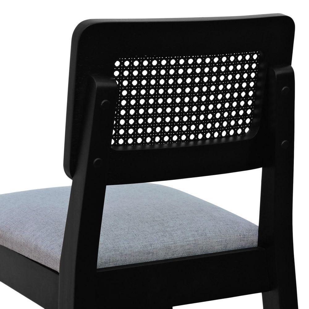 Banqueta Gabi Madeira Maciça Encosto C- Telinha C- 68cm Altura - Preto Assento Estofado Linho Cinza Mescla Impermeável - 4