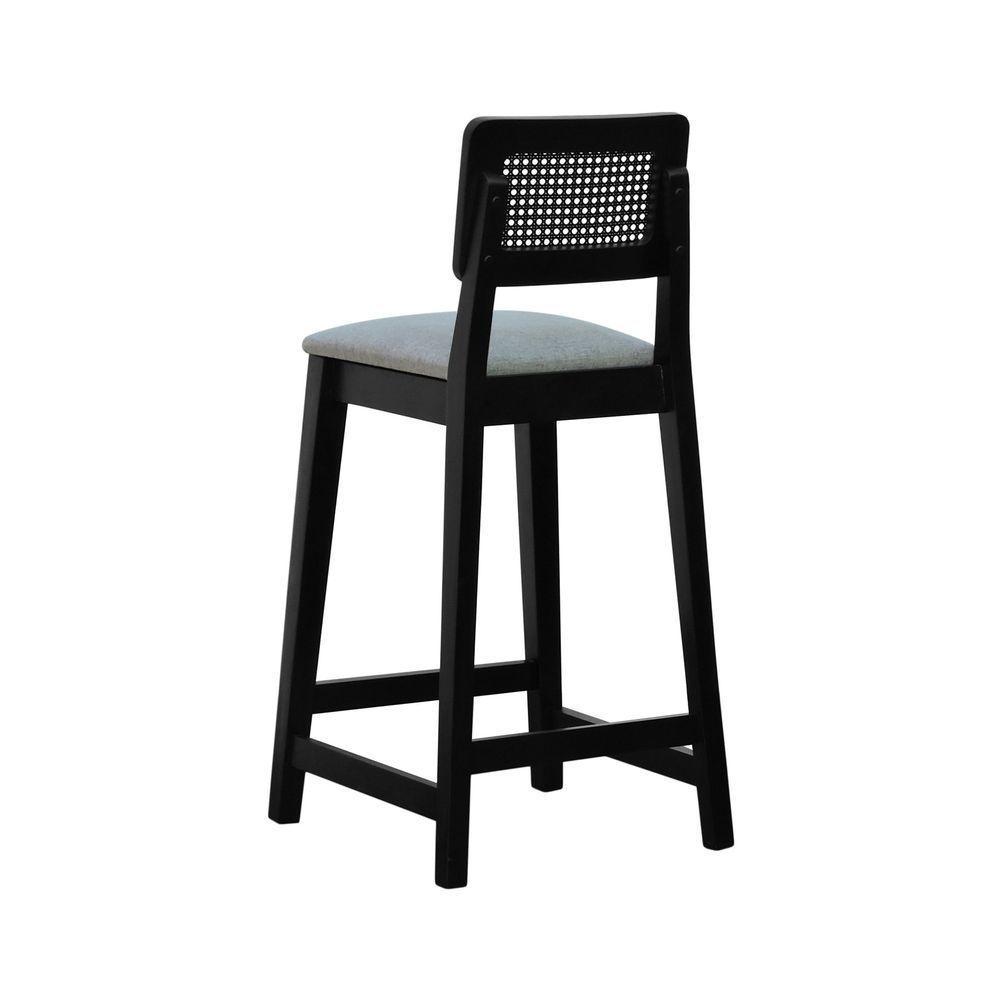 Banqueta Gabi Madeira Maciça Encosto C- Telinha C- 68cm Altura - Preto Assento Estofado Linho Cinza Mescla Impermeável - 7