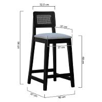 Banqueta Gabi Madeira Maciça Encosto C- Telinha C- 68cm Altura - Preto Assento Estofado Linho Cinza Mescla Impermeável - 5