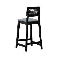 Banqueta Gabi Madeira Maciça Encosto C- Telinha C- 68cm Altura - Preto Assento Estofado Linho Cinza Mescla Impermeável - 7