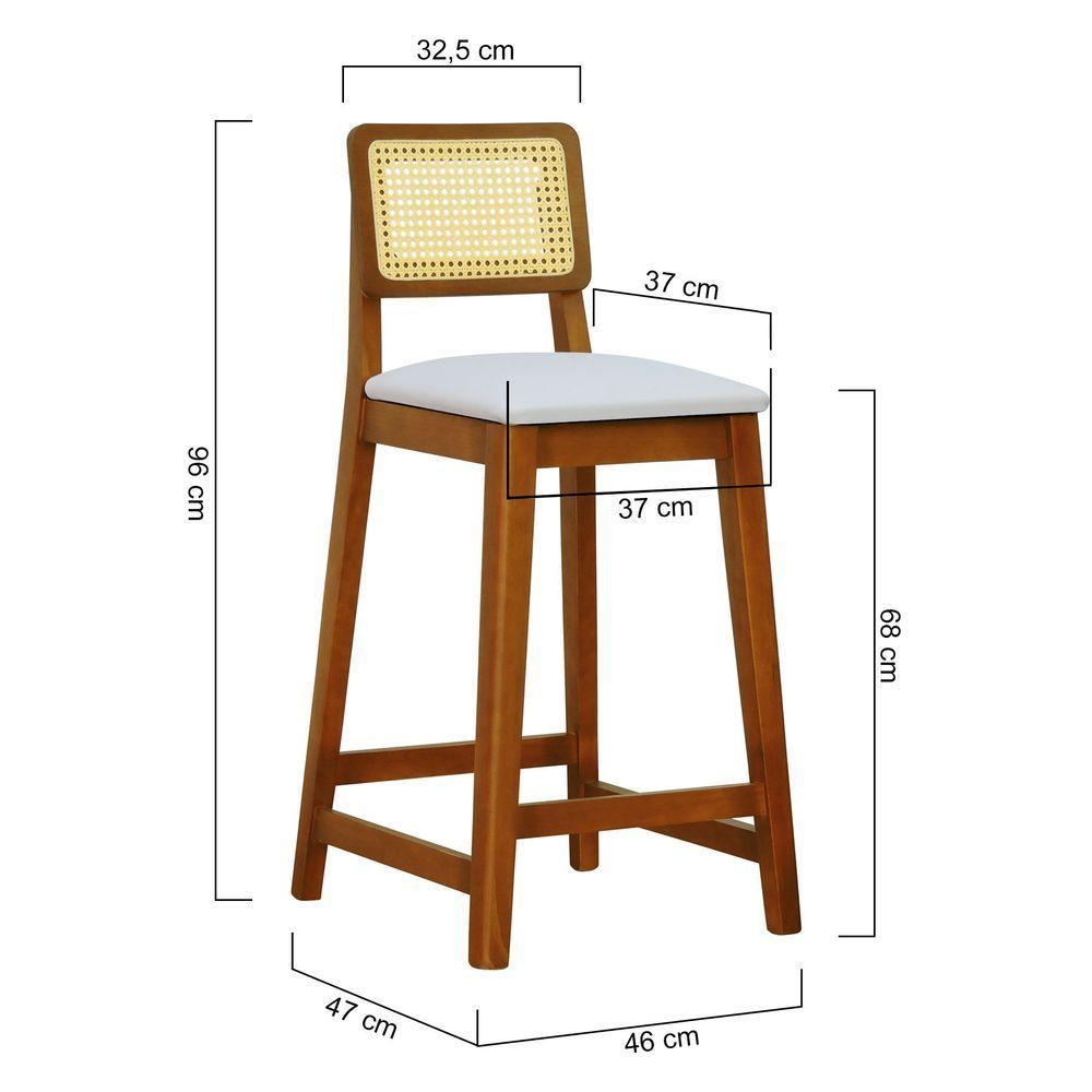 Banqueta Gabi Madeira Maciça Encosto Telinha C- 68cm Altura - Amêndoa Assento Estofado Corano Bege - 6