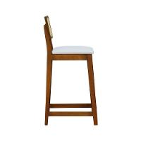 Banqueta Gabi Madeira Maciça Encosto Telinha C- 68cm Altura - Amêndoa Assento Estofado Corano Bege - 3