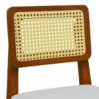 Banqueta Gabi Madeira Maciça Encosto Telinha C- 68cm Altura - Amêndoa Assento Estofado Corano Bege