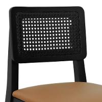 Banqueta Gabi Madeira Maciça Encosto C- Telinha C- 68cm Altura - Preto Assento Estofado Corano Caramelo - 3