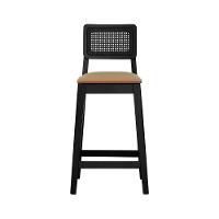 Banqueta Gabi Madeira Maciça Encosto C- Telinha C- 68cm Altura - Preto Assento Estofado Corano Caramelo