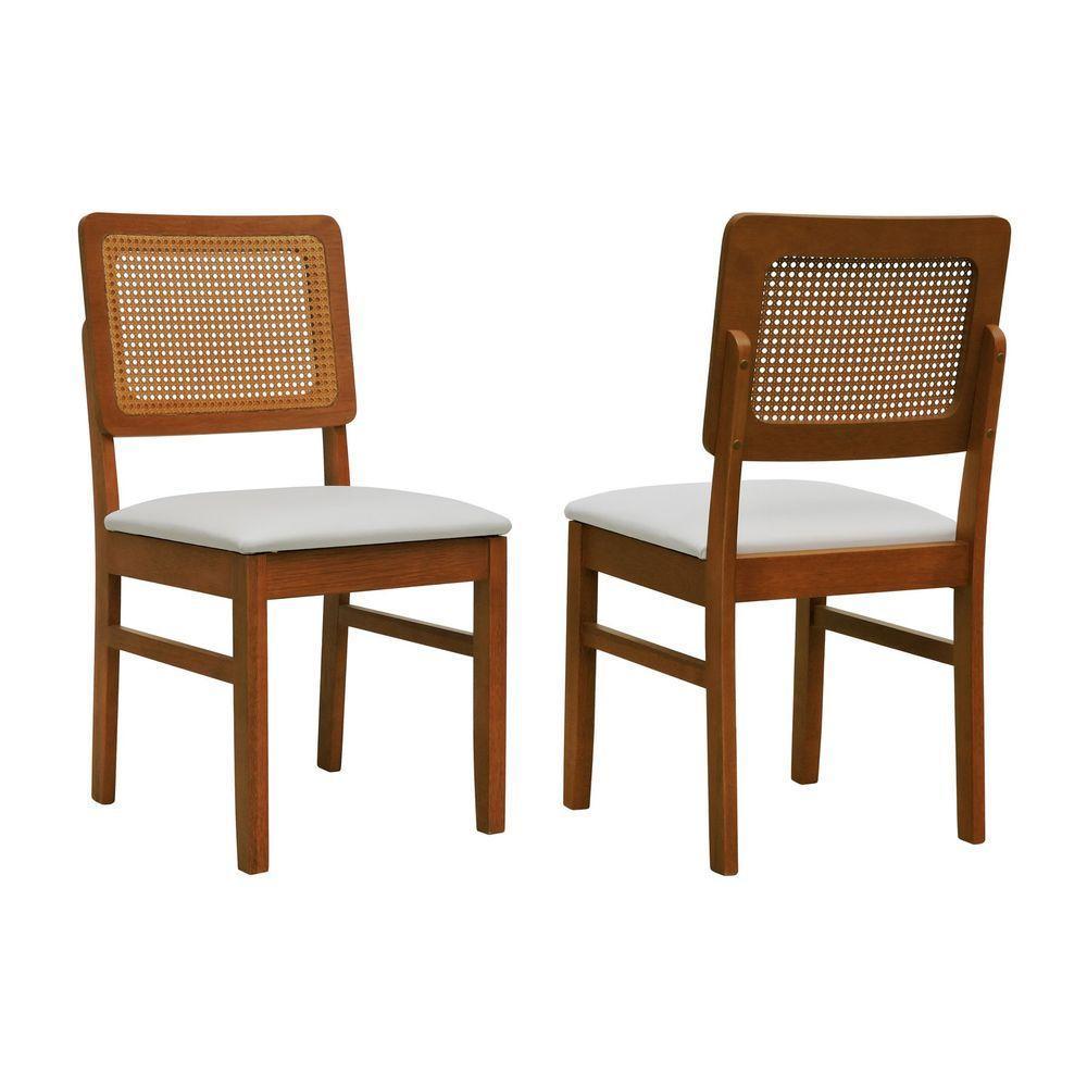 Kit 2 Cadeiras Madeira Maciça Lyon Encosto Telinha Amêndoa - Amêndoa Assento Estofado Corano Bege - 1