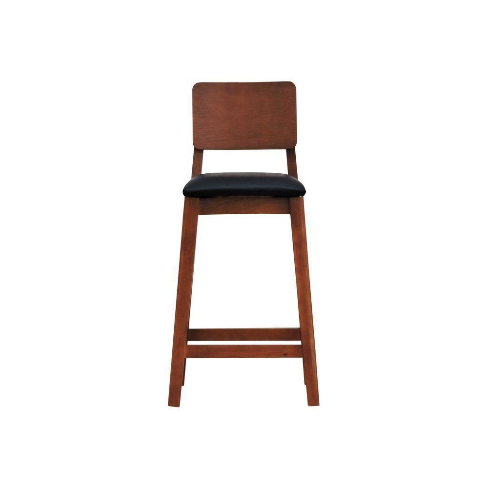 Banqueta Lyon Madeira Maciça Com Encosto Anatômico E Assento Estofado Com 68cm Altura - Amêndoa Corano Preto - 5