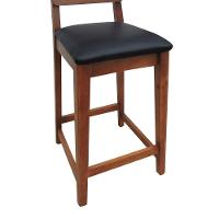 Banqueta Lyon Madeira Maciça Com Encosto Anatômico E Assento Estofado Com 68cm Altura - Amêndoa Corano Preto - 2