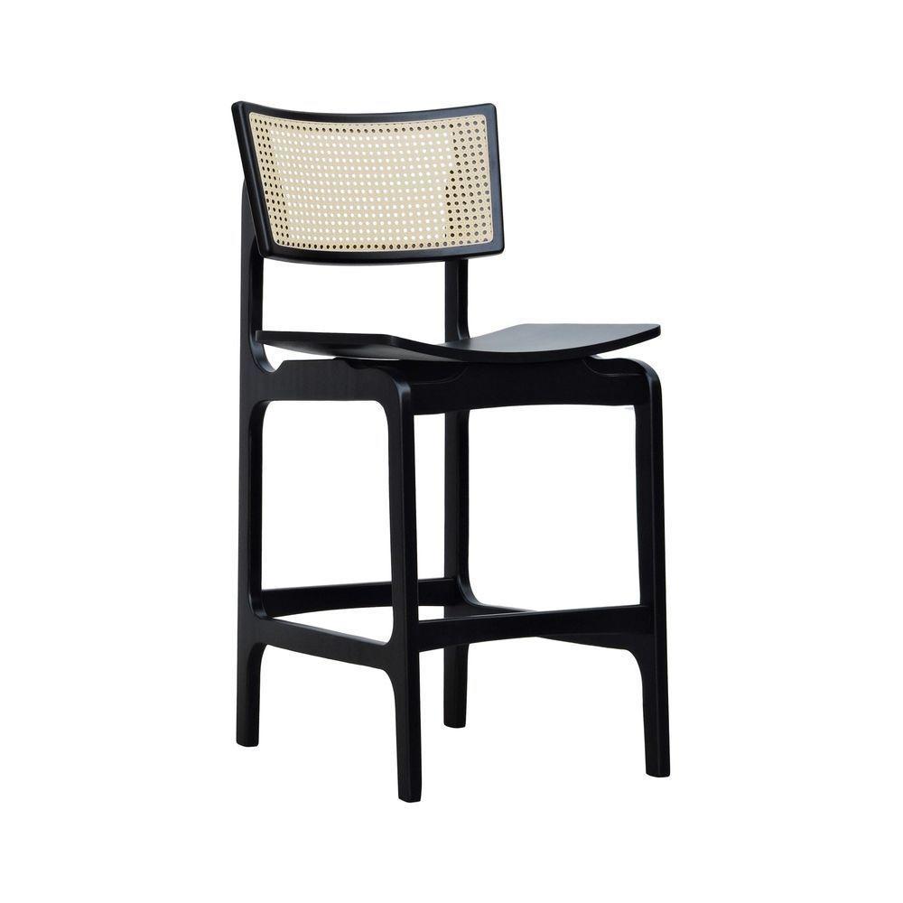 Banqueta Alta Bistrô Apollo Encosto Telinha Natural E Assento Anatômico - Preto Madeira - 1