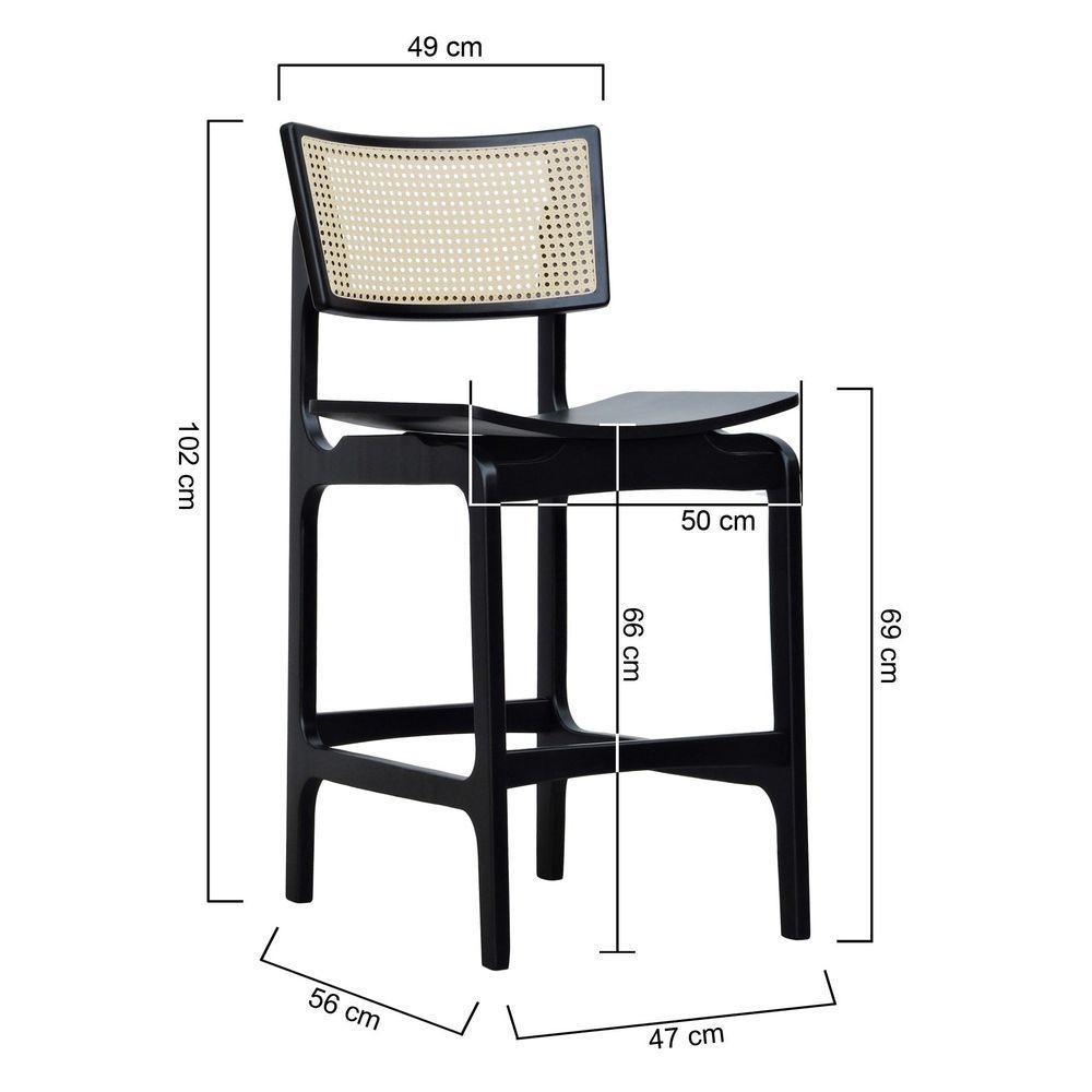 Banqueta Alta Bistrô Apollo Encosto Telinha Natural E Assento Anatômico - Preto Madeira - 6