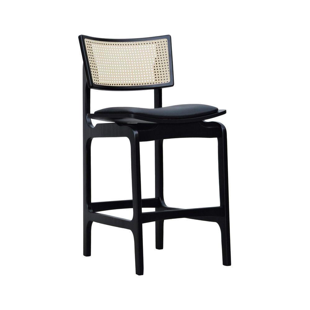 Banqueta Alta Bistrô Apollo Encosto Telinha Natural E Assento Anatômico - Preto Estofado Corano Preto - 1