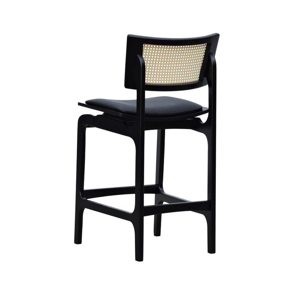 Banqueta Alta Bistrô Apollo Encosto Telinha Natural E Assento Anatômico - Preto Estofado Corano Preto - 2