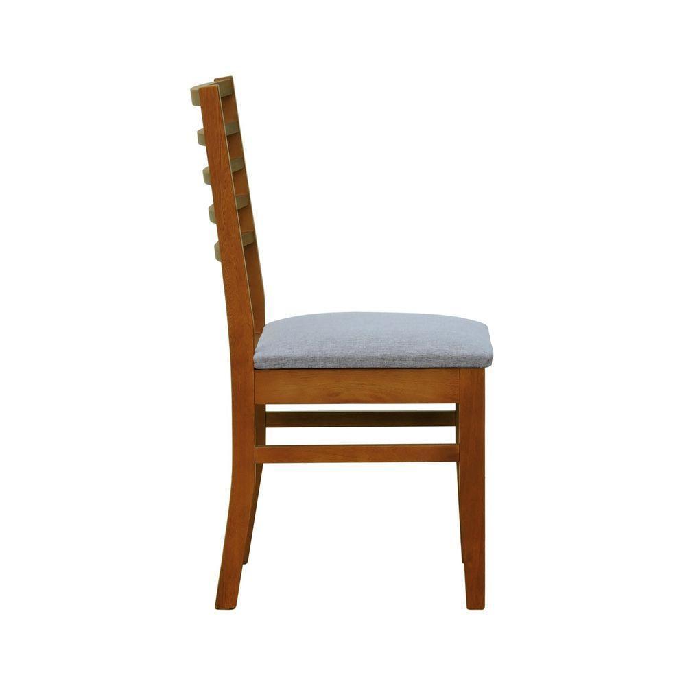 Cadeira Tiê Madeira Maciça Encosto Ripado - Amêndoa Assento Estof. Linho Cinza Mescla Impermeável - 4