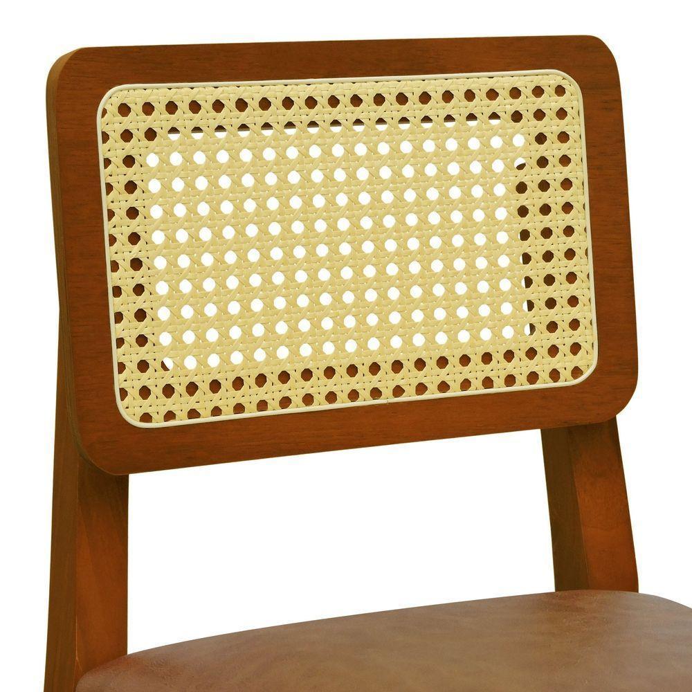 Banqueta Gabi Madeira Maciça Encosto Telinha C- 68cm Altura - Amêndoa Assento Estofado Corano Marrom Mescla - 3