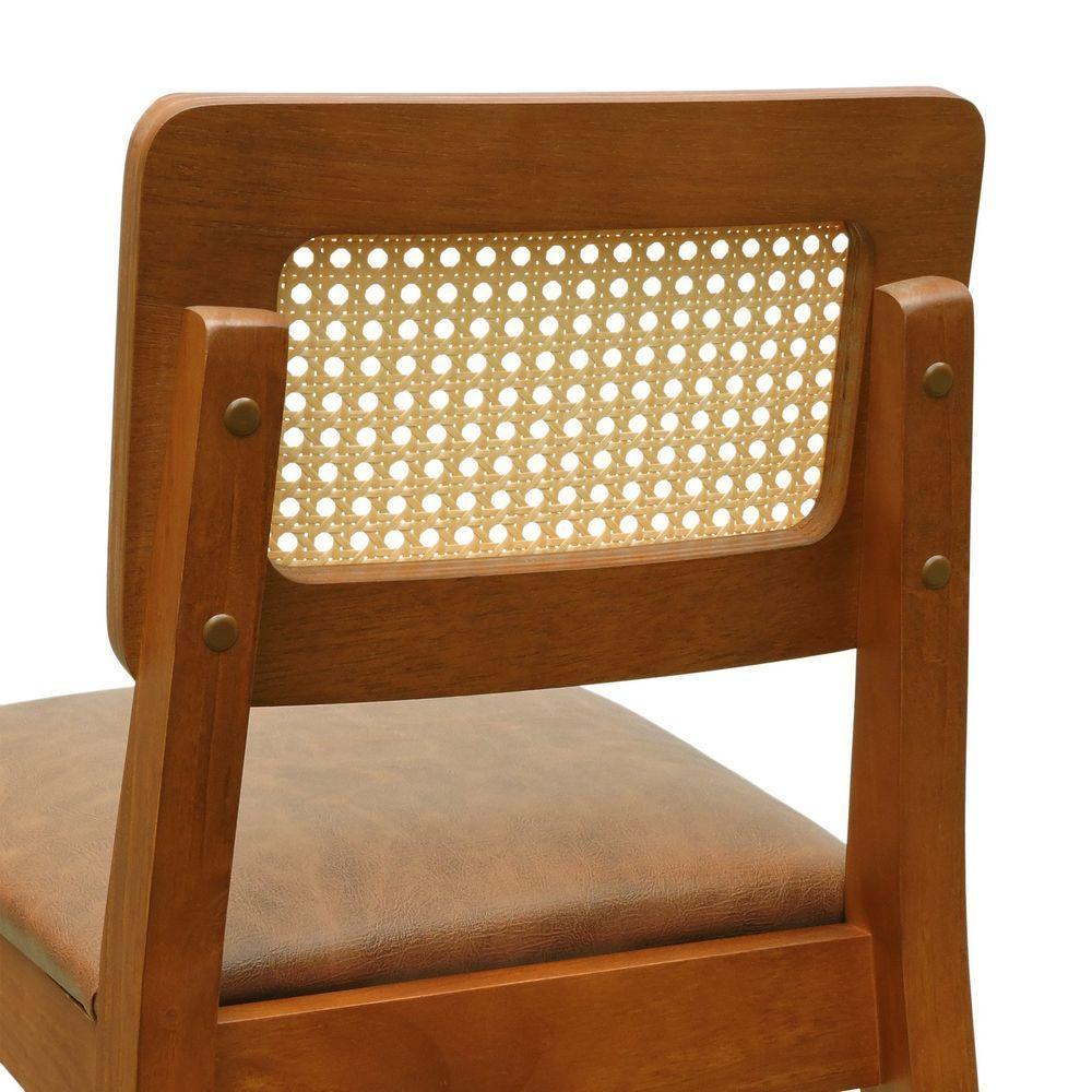 Banqueta Gabi Madeira Maciça Encosto Telinha C- 68cm Altura - Amêndoa Assento Estofado Corano Marrom Mescla - 5