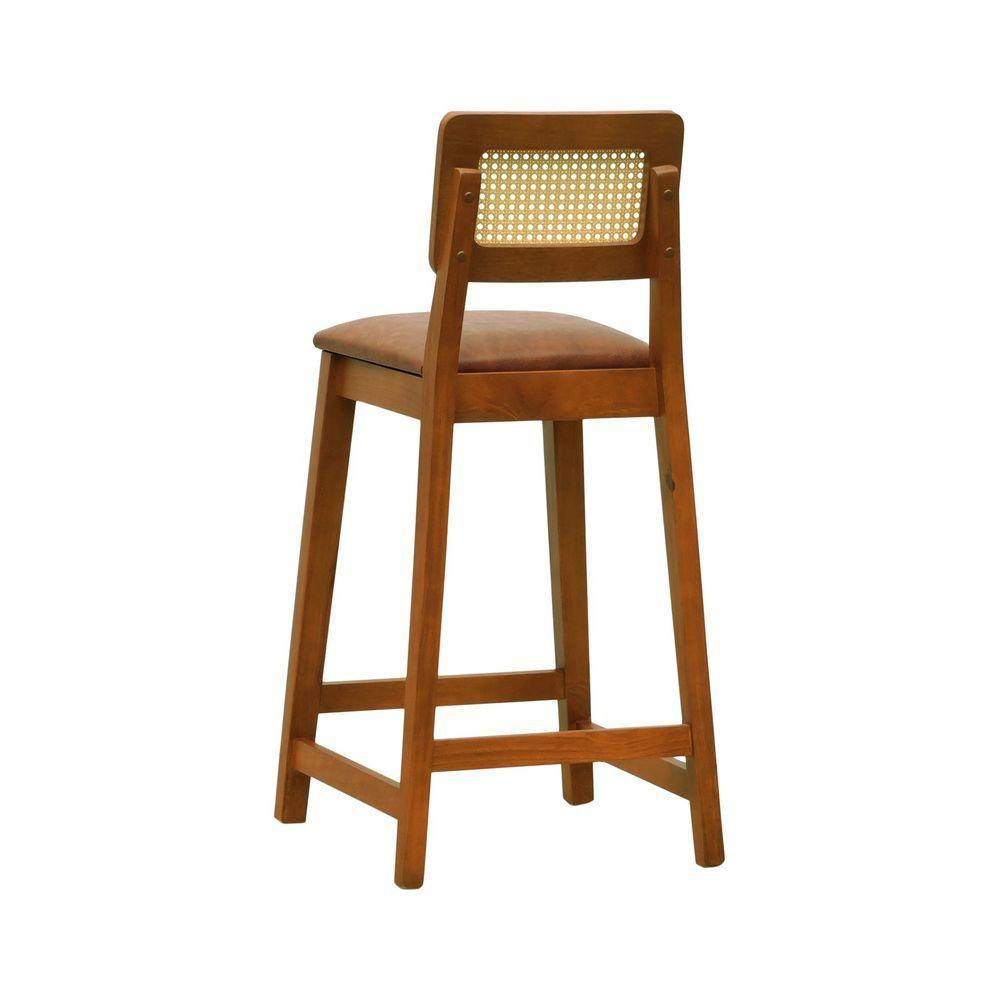 Banqueta Gabi Madeira Maciça Encosto Telinha C- 68cm Altura - Amêndoa Assento Estofado Corano Marrom Mescla - 7