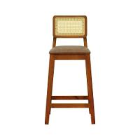 Banqueta Gabi Madeira Maciça Encosto Telinha C- 68cm Altura - Amêndoa Assento Estofado Corano Marrom Mescla