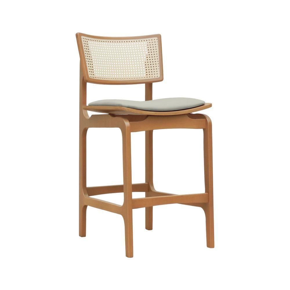 Banqueta Alta Bistrô Apollo Encosto Telinha Natural E Assento Anatômico - Natural Estofado Linho Bege - 1