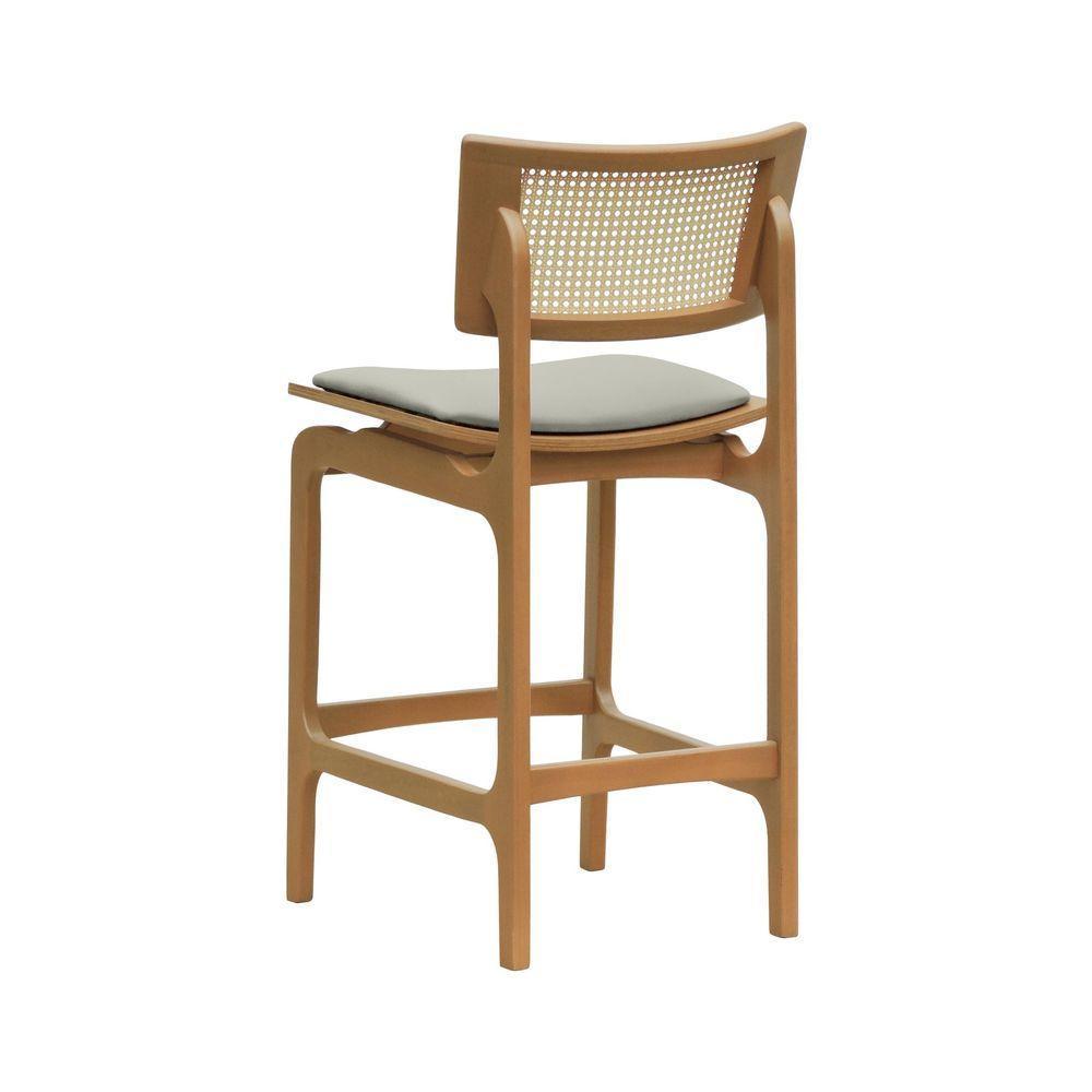 Banqueta Alta Bistrô Apollo Encosto Telinha Natural E Assento Anatômico - Natural Estofado Linho Bege - 3