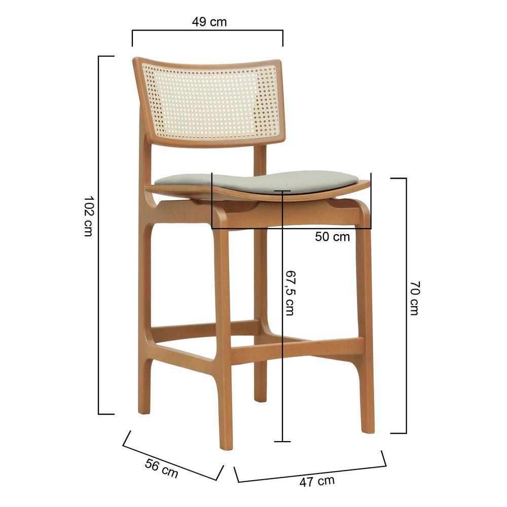 Banqueta Alta Bistrô Apollo Encosto Telinha Natural E Assento Anatômico - Natural Estofado Linho Bege - 5