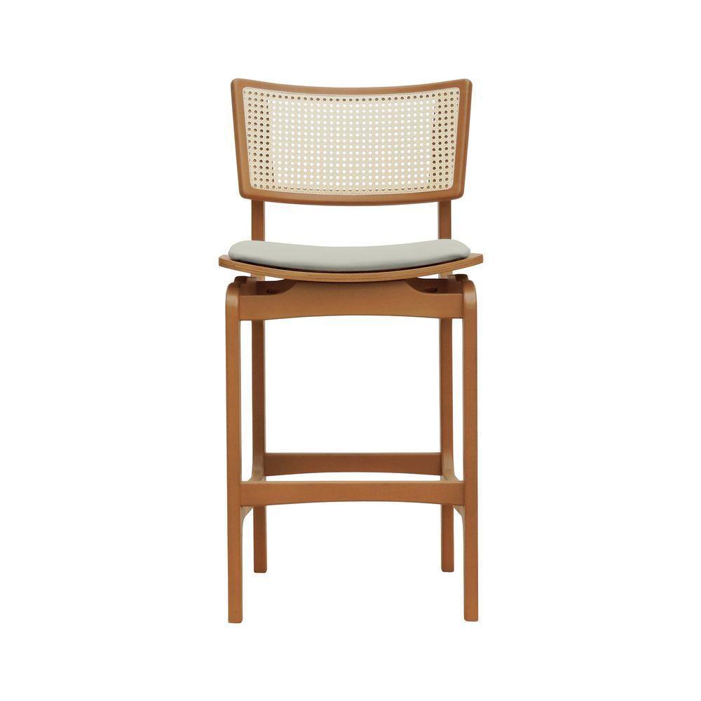 Banqueta Alta Bistrô Apollo Encosto Telinha Natural E Assento Anatômico - Natural Estofado Linho Bege - 6