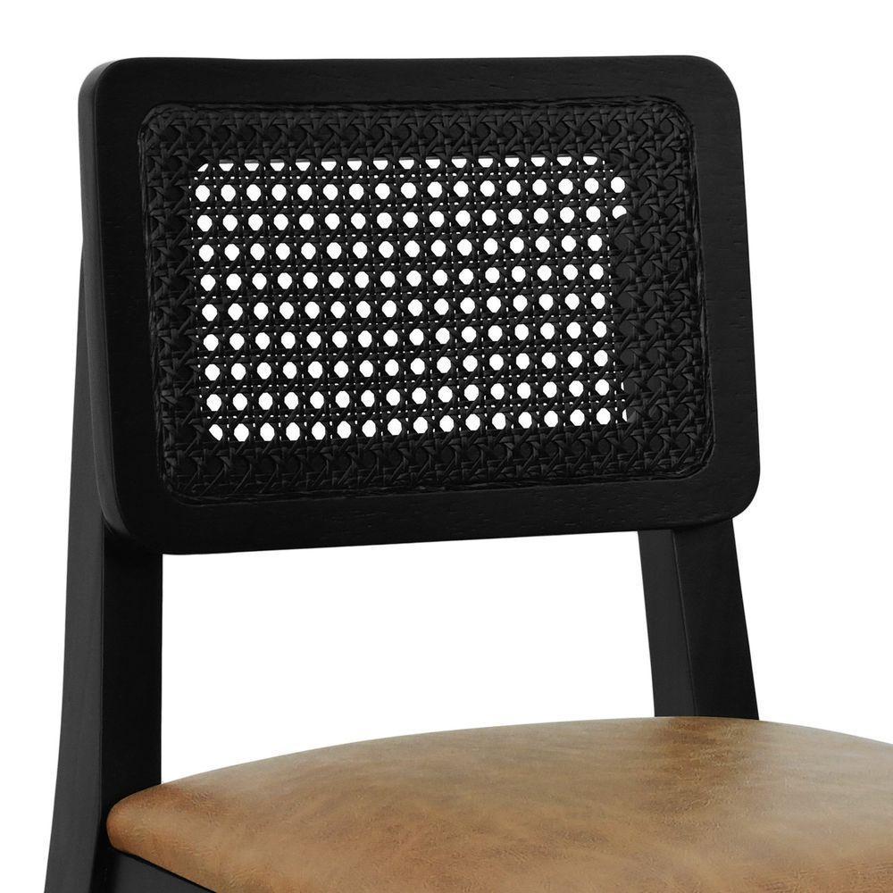 Banqueta Gabi Madeira Maciça Encosto C- Telinha C- 68cm Altura - Preto Assento Estofado Corano Marrom Mescla - 5